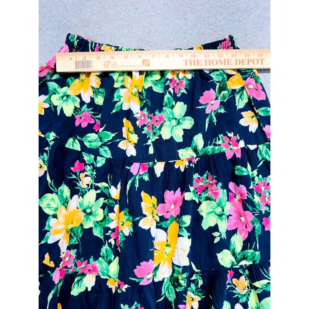 Old Navy Tiered Skirt Girls XL 14-16 Navy Blue Floral Boho Ruffle Knee Length